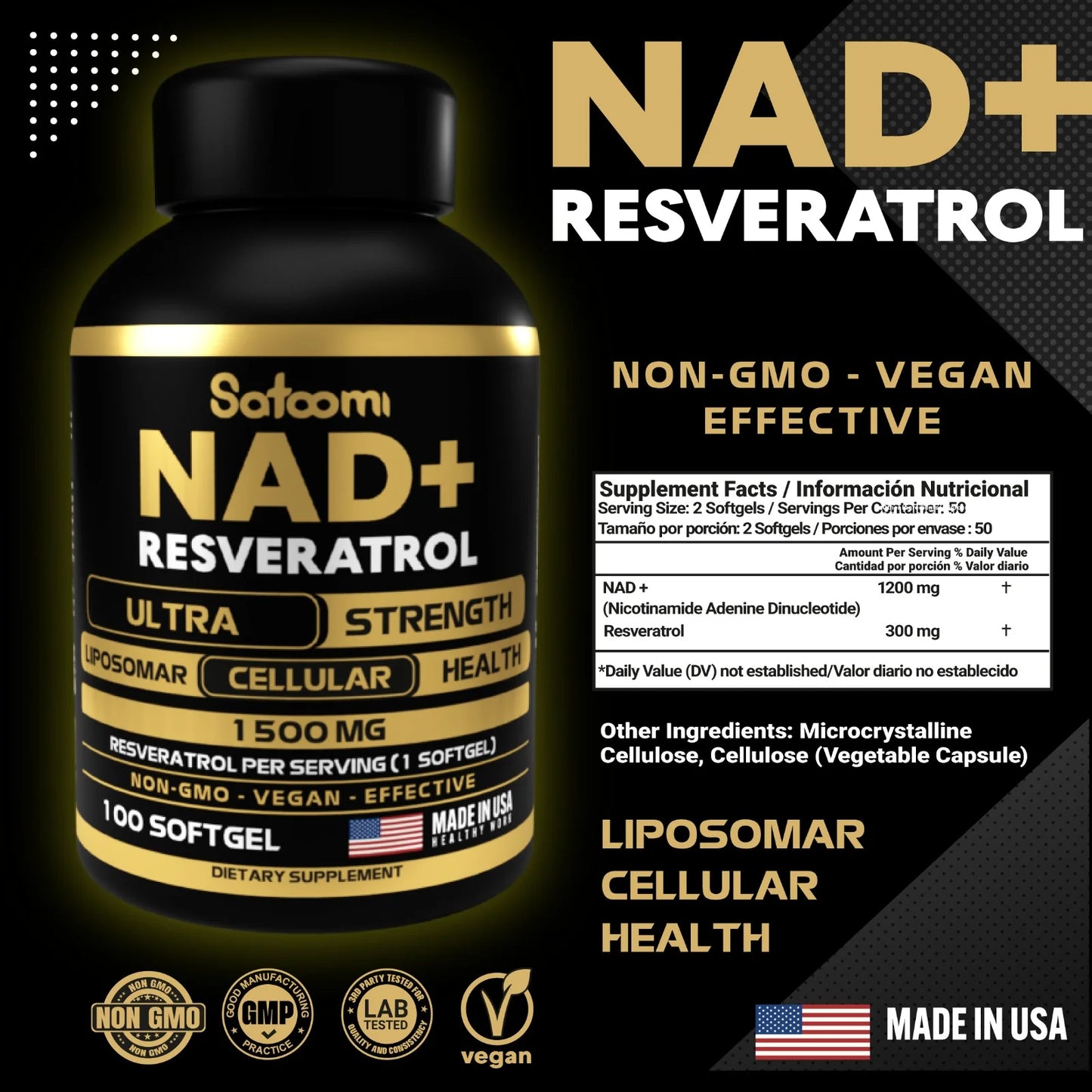 RESVERATROL NAD+ 100 CAPSULAS SATOOMI